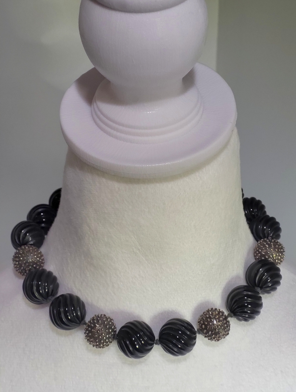 Dian Malouf Sterling and Onyx Bead Necklace